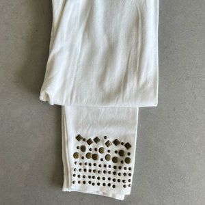 Womens white leggings with embellished ankle design, one size NWT #leggings OS